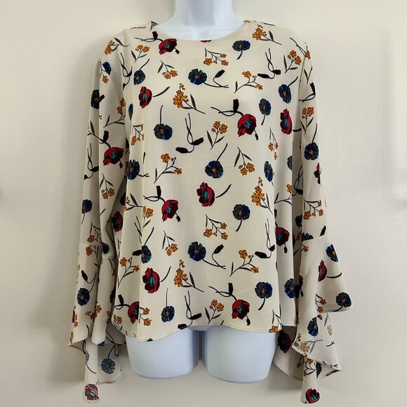 Carmen Marc Valvo Bell Sleeve Floral Blouse - Size 14 XL - Picture 7 of 8